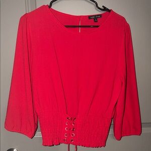 Moa Moa Red Blouse with Lace-Up Detail